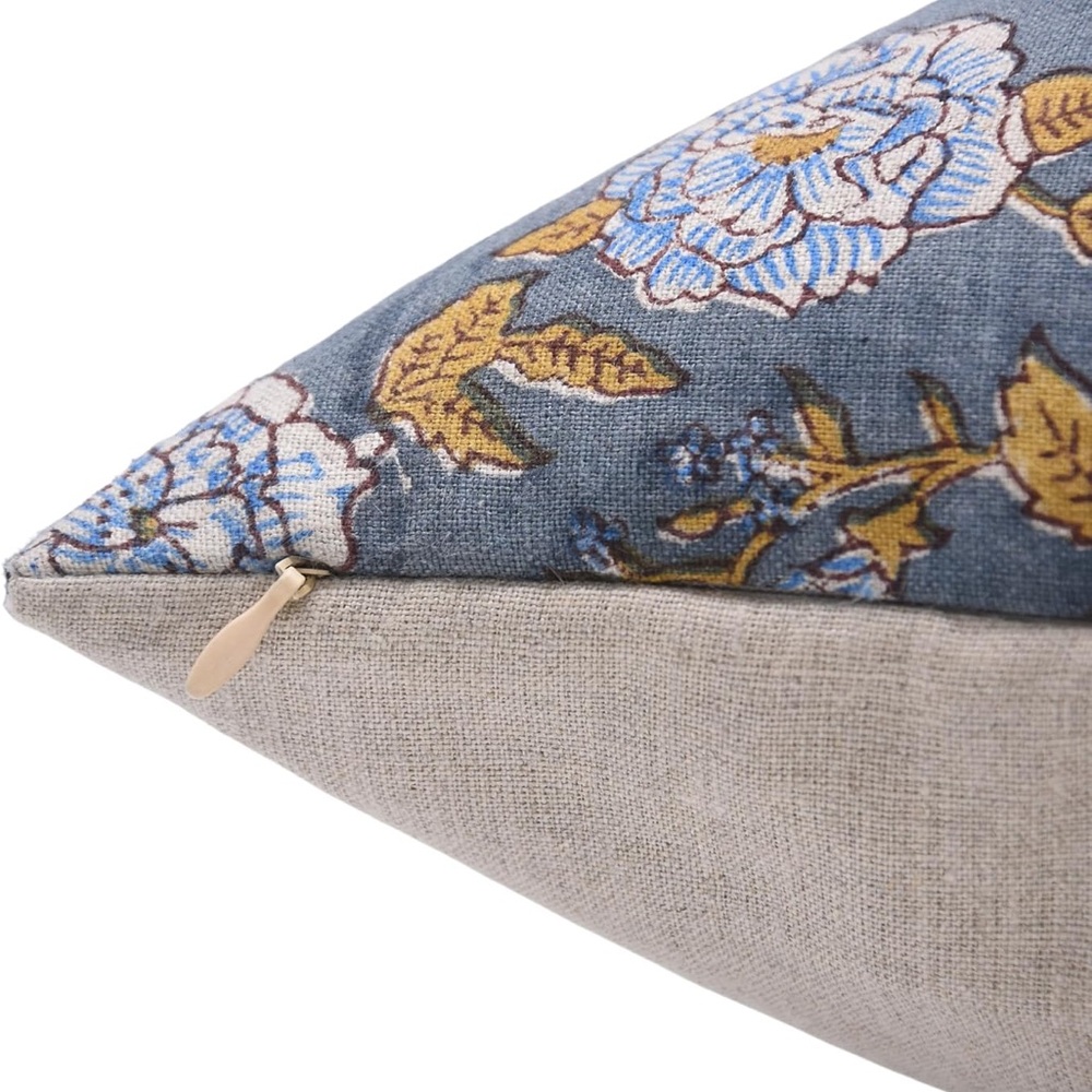 Block Print Pure Linen 14x20 Gray Pillow Cover